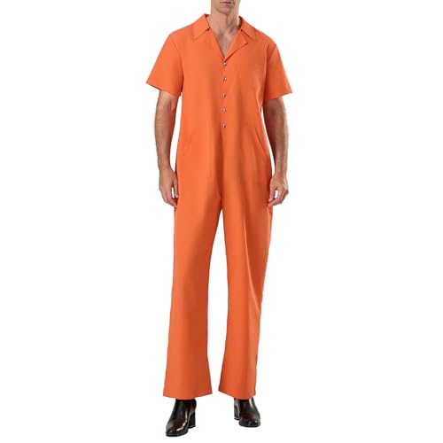 Edhomenn Damen Gefangene Halloween-Kostüme, Rückenbriefdruck, langärmelig, Overall, Gefängnis-Overall, Party, Rollenspiel-Outfits, Verkleidung (07 Orange Herren, M) von Edhomenn