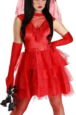 Edhomenn Damenkleid für Halloween, Vampir, Gothic, viktorianisch, blutig, schulterfrei, ärmellos, mit Handschuh, Kopfbedeckung (Rot, XL) von Edhomenn
