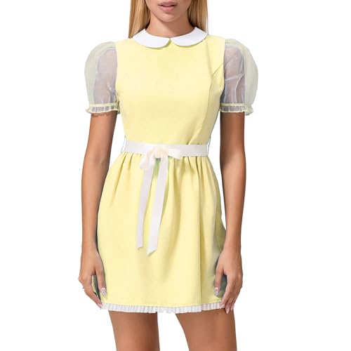 Edhomenn Frauen Horror Braut Halloween Kostüme Cosplay Outfits Geist Leiche Korsett Kleid mit Schleier Blumen Stirnband Set Verkleidung (12 Gelb, L) von Edhomenn