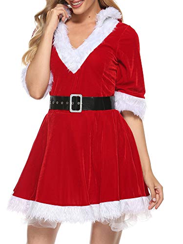 Edhomenn Frauen Weihnachten Frau Claus Kostüm Kleid Weihnachtsmann Anzug Cosplay Party Verkleidung (A-Red, XXL) von Edhomenn