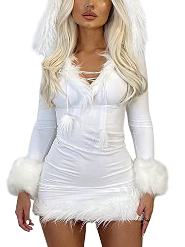 Edhomenn Frauen Weihnachten Frau Claus Kostüm Kleid Weihnachtsmann Anzug Cosplay Party Verkleidung (C-Weiß, L) von Edhomenn