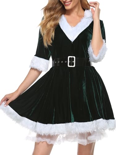 Edhomenn Frauenkostüm, Weihnachtsmann-Kostüm, Weihnachtsmann-Anzug, Cosplay, Party, Verkleidung (A-Grün, XL) von Edhomenn
