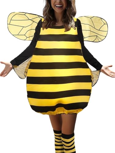 Edhomenn Gelbes Honigbienen-Kostüm für Damen, Halloween, Erwachsene, Übergröße, Cosplay-Outfits, 4-teiliges Hummel-Outfit (Gelb, S) von Edhomenn