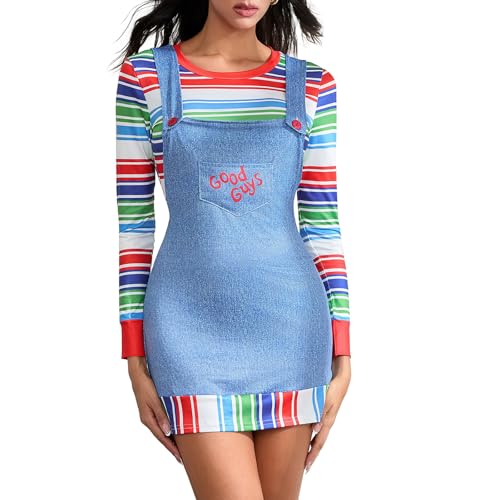 Edhomenn Halloween-Kostüm-Set für Damen, Gothic-Minikleid und Regenbogen-T-Shirt, 2-teilig, gruseliger Clown, Cosplay-Kleidung (01 Mehrfarbig, XXL) von Edhomenn