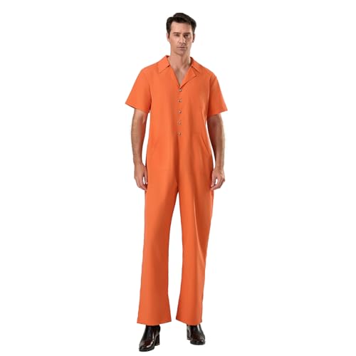 Edhomenn Halloween-Kostüm für Damen und Herren, mit Zahlendruck, Overall, Gefängnisanzug, Verkleidung, Erwachsene, Cosplay-Outfits (06 orangefarbene Männer, M) von Edhomenn