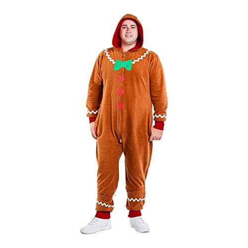 Edhomenn Lebkuchen-Kostüm für Damen und Herren, einteiliger Body mit Kapuze, für Erwachsene, Weihnachten, Cosplay-Outfits (02 braune Männer, M) von Edhomenn