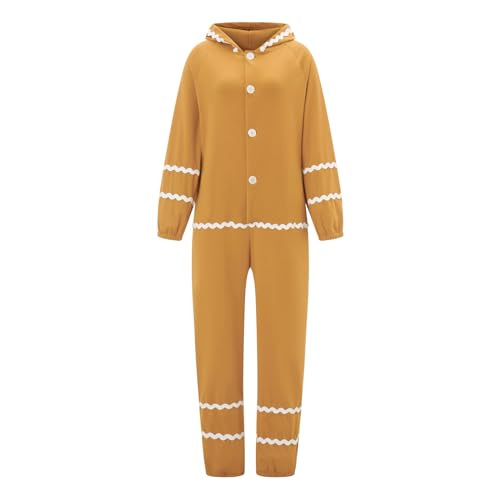 Edhomenn Lebkuchen-Kostüm für Damen und Herren, einteiliger Body mit Kapuze, für Erwachsene, Weihnachten, Halloween, Cosplay, Outfits (03 gelbe Frauen, M) von Edhomenn