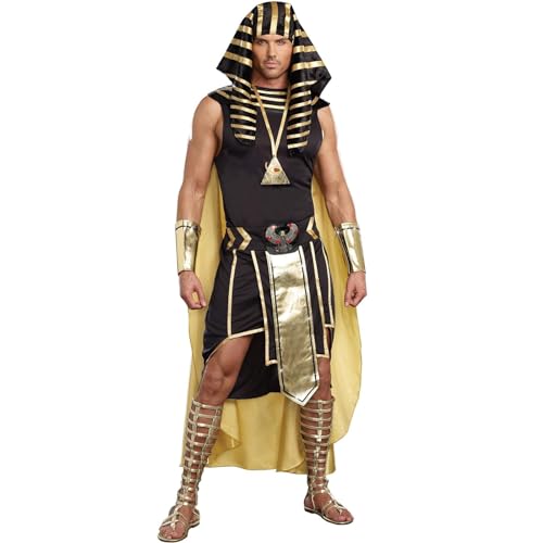 Edhomenn Man's Adult 7-teiliges altägyptischer König Kostüm Set König Tut Pharao Halloween Cosplay Outfits (01 Schwarz, XXL) von Edhomenn
