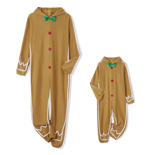 Edhomenn Passende Familie Lebkuchen-Kostüme, Damen-Weihnachtslebkuchen-Outfits, Lebkuchen-Kostüm, Lebkuchenmann-Strampler (Mom, S, 01 Lebkuchenmann) von Edhomenn