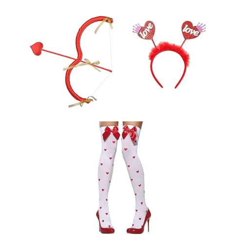 Edhomenn Valentinstags-Amor-Pfeil-Set, Amorbogen und Pfeil-Kostüm, Damen-Kostüm, Valentinstags-Kostüm (07 rot, 3-teilig, Einheitsgröße) von Edhomenn