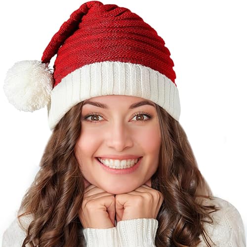 Edhomenn Weihnachtsmütze für Erwachsene, Unisex, gestrickt, rot, weich, warm, elastisch, Weihnachtsmannmütze für festliche Neujahrsparty (Rot, S) von Edhomenn