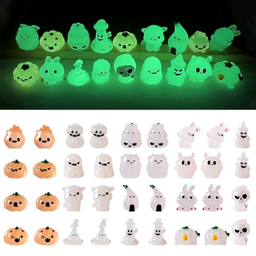 Editbar 36 Stück Mini Tiere Leuchten Halloween Geist,Mini Harz leuchtende Gespenster Figuren,Waldgeister Gartendeko,Hausgarten-Topfpflanzendekoration, Möbeldekoration von Editbar