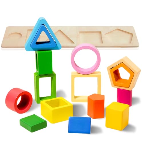 Editbar Holz Sortier & Stapelspielzeug, Holz Spielzeug Baby Sortierspiel, Holzspielzeug Stapelturm und Puzzle Motorikspielzeug, Montessori Spielzeug ab 1 Jahr - Lernspielzeug für Kleinkinder von Editbar