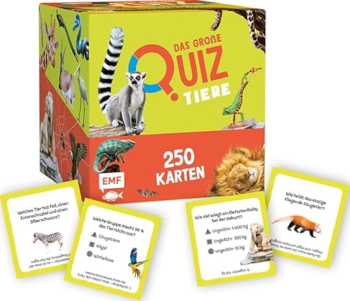 Edition Michael Fischer GmbH Kartenbox: Das große Quiz – Tiere: Warum haben Giraffen Blaue Zungen? 250 Karten mit spannenden Wissensfragen und Fakten für Kinder ab 8 Jahren von Edition Michael Fischer GmbH