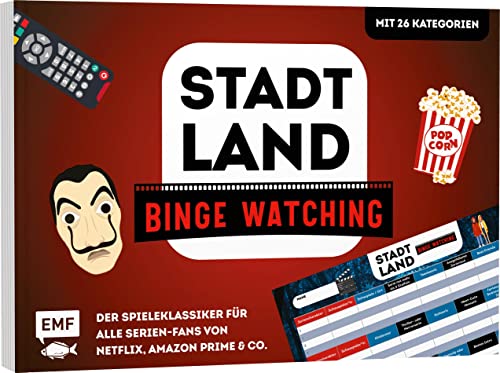 Stadt, Land, Binge Watching – Der Spieleklassiker für alle Serien-Fans von Netflix, Co.: Der Stadt, Land, Fluss-Spieleblock mit 26 Kategorien aus der Streaming-Welt – von 8-99 Jahren Stadt, Land, Binge Watching – Der Spieleklassiker für alle Serien-Fans von Netflix, Co.: Der Stadt, Land, Fluss-Spieleblock mit 26 Kategorien aus der Streaming-Welt – von 8-99 Jahren von Edition Michael Fischer GmbH