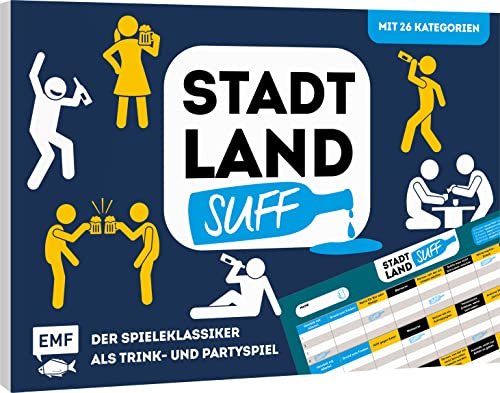 Stadt, Land, Suff – Der Spieleklassiker als Trink- und Partyspiel: Der ultimative Stadt, Land, Fluss-Spieleblock mit 26 feuchtfröhlichen Kategorien – von 16-99 Jahren von Edition Michael Fischer GmbH