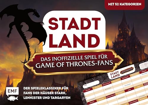Stadt, Land, das inoffizielle Spiel für Game of Thrones-Fans – Der Spieleklassiker für Fans der Häuser Stark, Lannister und Targaryen: Der Stadt, Land, Fluss-Block mit 52 Kategorien Stadt, Land, das inoffizielle Spiel für Game of Thrones-Fans – Der Spieleklassiker für Fans der Häuser Stark, Lannister und Targaryen: Der Stadt, Land, Fluss-Block mit 52 Kategorien von Edition Michael Fischer GmbH
