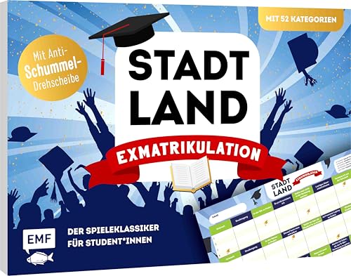 Stadt, Land, Exmatrikulation – Der Spieleklassiker für Studentinnen und Studenten. Der ultimative Stadt, Land, Fluss-Spieleblock mit 52 Kategorien zum Prokrastinieren und Anti-Schummel-Drehscheibe Stadt, Land, Exmatrikulation – Der Spieleklassiker für Studentinnen und Studenten. Der ultimative Stadt, Land, Fluss-Spieleblock mit 52 Kategorien zum Prokrastinieren und Anti-Schummel-Drehscheibe von Edition Michael Fischer
