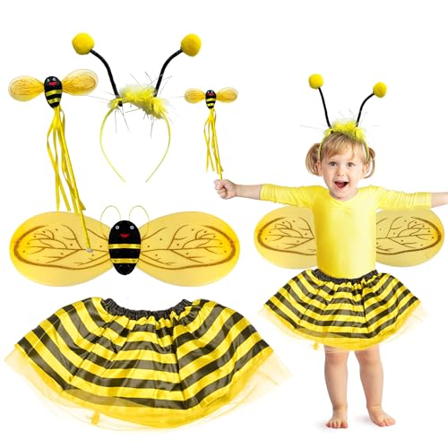 Edmirfun Bienenkostüm Kinder, 4 Stück Bienen Kostüme für Mädchen mit Bienen Flügel Haarreif Zauberstab Gestreifter Tüllrock, FaschingKostüm Cosplay Kostüm, Kinder Mädchen für Halloween Rollenspiele Edmirfun Bienenkostüm Kinder, 4 Stück Bienen Kostüme für Mädchen mit Bienen Flügel Haarreif Zauberstab Gestreifter Tüllrock, FaschingKostüm Cosplay Kostüm, Kinder Mädchen für Halloween Rollenspiele von Edmirfun