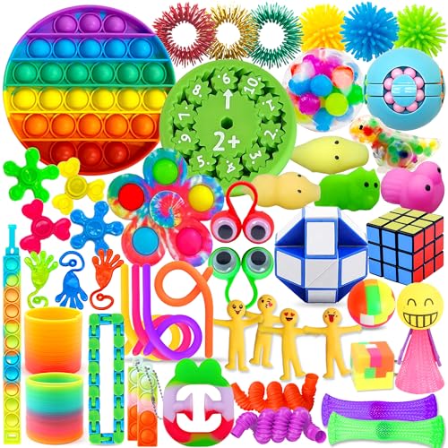 Edmirfun 49 Pcs Fidget Toys Set ,Anti Stress Spielzeug Für Erwachsene Und Kinder, Angst Relief Autismus Und Adhs, Klassenzimmer Preise Zum Stressabbau Schatztruhe Pop It Spielzeug Geschenke Für Kinder von Edmirfun