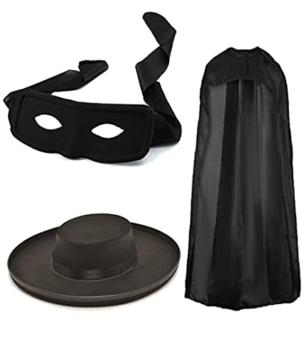 Edozos Herren Superheld Bandit Zorro 3-teiliges Kostüm-Set Erwachsene 90er Jahre Film Spanisch Assassin Cosplay Junggesellinnenabschied Mottoparty Kostümzubehör von Edozos