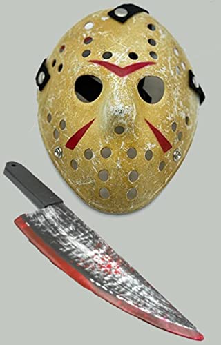 Edozos Hockey-Maske für Erwachsene, Unisex, Halloween, Freitag, der 13. Jason Voorhees, mit blutigem Spielzeug, für Herren und Damen, Halloween, Horror, gruselige Maske, Kostüm, Cosplay-Kostüm von Edozos