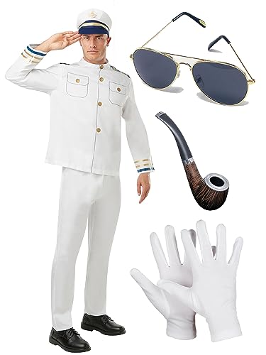 Edozos Kostüm für Erwachsene, Marineoffizier-Kostüm, Oberteil und Hose, Hut, Sonnenbrille, Pfeife, Handschuhe, Marineoffiziere, Meeresbewohner, Cosplay-Party von Edozos