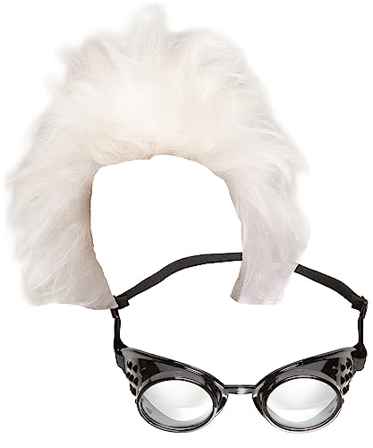 Edozos Verrückter Wissenschaftler Kostüm-Set für Herren, inklusive Perücke des verrückten Professors + Brille ~ Alter Mann Opa Wissenschaftler Verkleidung, weiß, Einheitsgröße Edozos Verrückter Wissenschaftler Kostüm-Set für Herren, inklusive Perücke des verrückten Professors + Brille ~ Alter Mann Opa Wissenschaftler Verkleidung, weiß, Einheitsgröße von Edozos