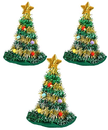 Edozos Weihnachtsbaumhut für Erwachsene, Unisex, mit Stern, lustig, Weihnachten, Party, Neujahr, Festlich, Urlaub, Party, Büro, Event, Kopfbedeckung, Multipack (3 Stück) von Edozos