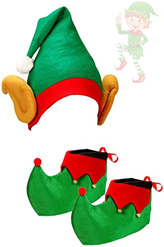 Elfen-Kostüm-Set für Erwachsene, Unisex, Elfenhut mit Ohren + Elfenschuhe, Weihnachten, Neujahr, Urlaub, Elfen, Kostümzubehör von Edozos