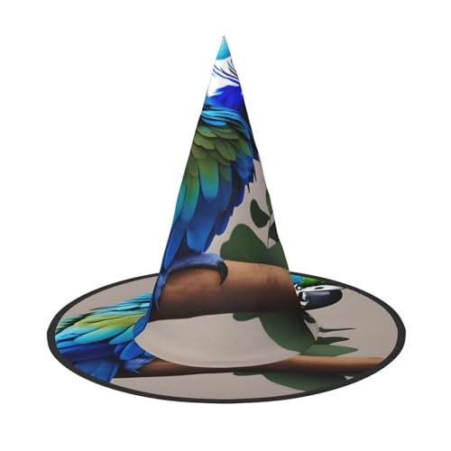 EdsfFehs Blauer Papageienhut, 1 Druck, Halloween-Hut, spitz, lustig, breite Krempe, Zauberer-Kopfbedeckung, faltbares Festivalzubehör EdsfFehs Blauer Papageienhut, 1 Druck, Halloween-Hut, spitz, lustig, breite Krempe, Zauberer-Kopfbedeckung, faltbares Festivalzubehör von EdsfFehs