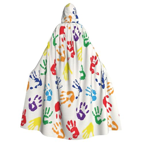 EdsfFehs Buntes Halloween-Umhang mit Kapuze, Unisex, Handformen, Regenbogen-Druck, Cosplay-Kostüm für Party, Karneval, Themenveranstaltungen von EdsfFehs