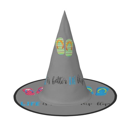 EdsfFehs Flip-Flops, Kalligraphie, Strandschuhe, Druck, Halloween-Hut, spitz, lustig, breite Krempe, Zauberer-Kopfbedeckung, faltbares Festival-Zubehör EdsfFehs Flip-Flops, Kalligraphie, Strandschuhe, Druck, Halloween-Hut, spitz, lustig, breite Krempe, Zauberer-Kopfbedeckung, faltbares Festival-Zubehör von EdsfFehs