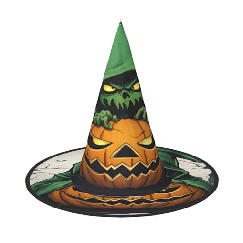 EdsfFehs Grüner Geist Horror Halloween Kürbis 1 Druck Halloween Hut spitz lustig breite Krempe Zauberer Kopfbedeckung Faltbar Festival Supplies von EdsfFehs