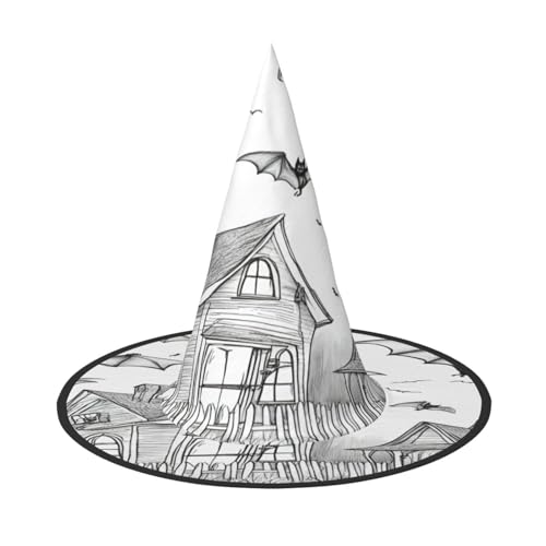 EdsfFehs Halloween-Fliegende Fledermäuse, 1 Druck, Halloween-Hut, spitz, lustig, breite Krempe, Zauberer-Kopfbedeckung, faltbares Festivalzubehör EdsfFehs Halloween-Fliegende Fledermäuse, 1 Druck, Halloween-Hut, spitz, lustig, breite Krempe, Zauberer-Kopfbedeckung, faltbares Festivalzubehör von EdsfFehs