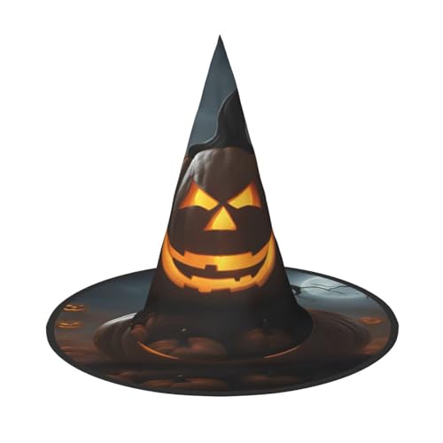 EdsfFehs Halloween-Geister-Kürbis-Druck, Halloween-Hut, spitz, lustig, breite Krempe, Zauberer-Kopfbedeckung, faltbares Festivalzubehör von EdsfFehs