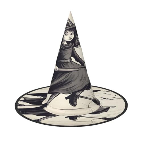 EdsfFehs Halloween-Hexe, fliegende 1 Druck, Halloween-Hut, spitz, lustig, breite Krempe, Zauberer-Kopfbedeckung, faltbares Festivalzubehör von EdsfFehs