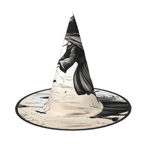 EdsfFehs Halloween-Hexenhut mit fliegendem Druck, spitz, lustig, breite Krempe, Zauberer-Kopfbedeckung, faltbares Festivalzubehör EdsfFehs Halloween-Hexenhut mit fliegendem Druck, spitz, lustig, breite Krempe, Zauberer-Kopfbedeckung, faltbares Festivalzubehör von EdsfFehs