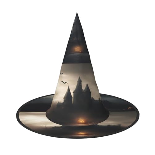 EdsfFehs Halloween-Horror-1-Druck, Halloween-Hut, spitz, lustig, breite Krempe, Zauberer-Kopfbedeckung, faltbares Festivalzubehör von EdsfFehs