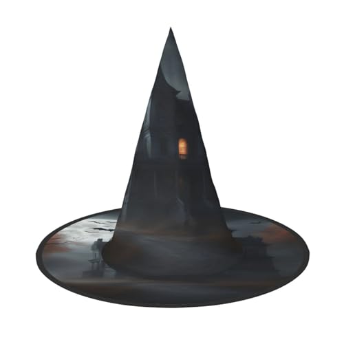 EdsfFehs Halloween-Horror-Druck, Halloween-Hut, spitz, lustig, breite Krempe, Zauberer-Kopfbedeckung, faltbares Festivalzubehör von EdsfFehs