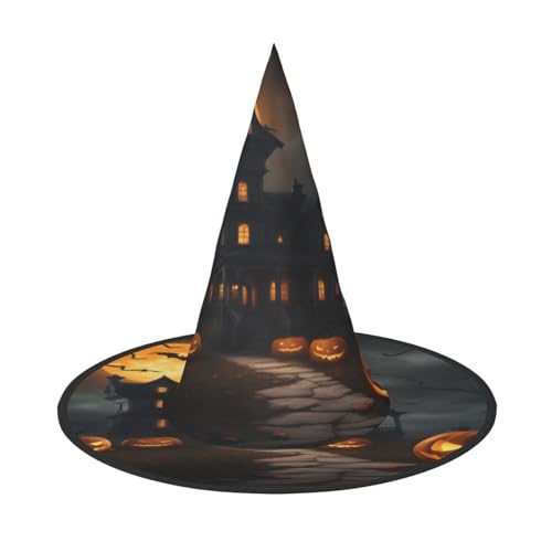 EdsfFehs Halloween-Horror-Druck, Halloween-Hut, spitz, lustig, breite Krempe, Zauberer-Kopfbedeckung, faltbares Festivalzubehör von EdsfFehs