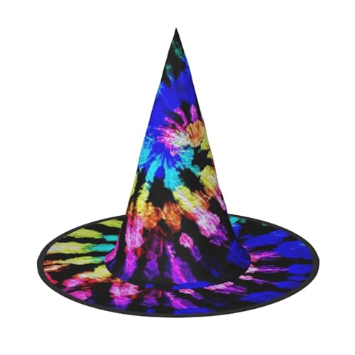 EdsfFehs Halloween-Hut mit Batikdruck, spitz, lustig, breite Krempe, Zauberer-Kopfbedeckung, faltbares Festivalzubehör von EdsfFehs