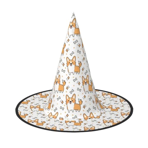EdsfFehs Halloween-Hut mit Hunde-Aufdruck, spitz, lustig, breite Krempe, Zauberer-Kopfbedeckung, faltbares Festivalzubehör EdsfFehs Halloween-Hut mit Hunde-Aufdruck, spitz, lustig, breite Krempe, Zauberer-Kopfbedeckung, faltbares Festivalzubehör von EdsfFehs