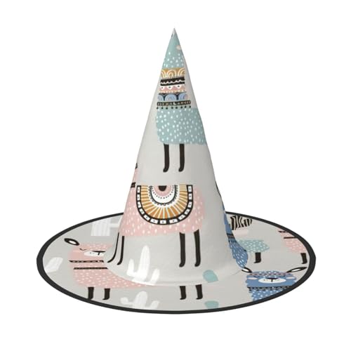 EdsfFehs Halloween-Hut mit Lama-Kaktus-Druck, spitz, lustig, breite Krempe, Zauberer-Kopfbedeckung, faltbares Festivalzubehör EdsfFehs Halloween-Hut mit Lama-Kaktus-Druck, spitz, lustig, breite Krempe, Zauberer-Kopfbedeckung, faltbares Festivalzubehör von EdsfFehs