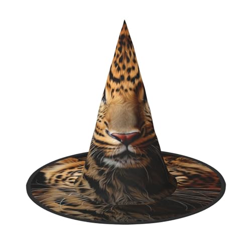 EdsfFehs Halloween-Hut mit Leopardenmuster, spitz, lustig, breite Krempe, Zauberer-Kopfbedeckung, faltbares Festivalzubehör von EdsfFehs