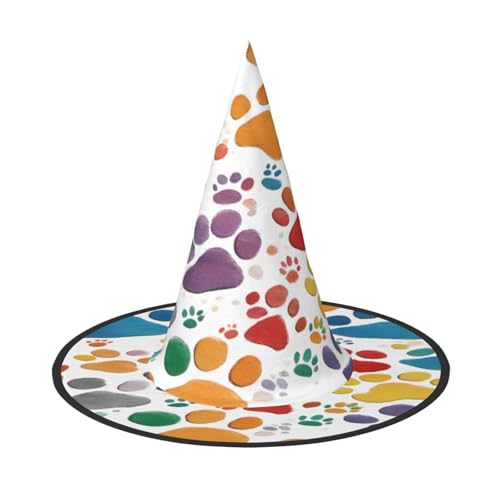 EdsfFehs Halloween-Hut mit Pfotenabdruck-Motiv, spitz, lustig, breite Krempe, faltbar, Festivalzubehör von EdsfFehs
