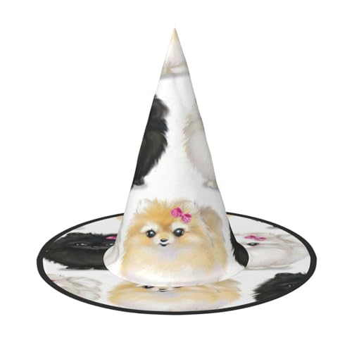 EdsfFehs Halloween-Hut mit Zwergspitzmuster, spitz, lustig, breite Krempe, Zauberer-Kopfbedeckung, faltbares Festivalzubehör von EdsfFehs