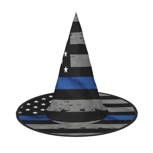 EdsfFehs Halloween-Hut mit amerikanischer dünner blauer Linie, spitz, lustig, breite Krempe, Zauberer-Kopfbedeckung, faltbares Festivalzubehör EdsfFehs Halloween-Hut mit amerikanischer dünner blauer Linie, spitz, lustig, breite Krempe, Zauberer-Kopfbedeckung, faltbares Festivalzubehör von EdsfFehs