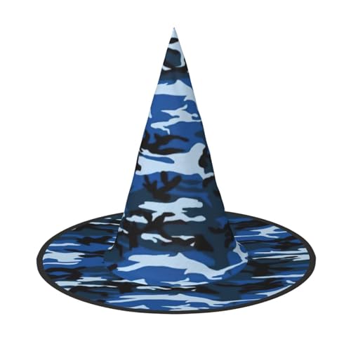 EdsfFehs Halloween-Hut mit blauem Camouflage-Druck, spitz, lustig, breite Krempe, Zauberer-Kopfbedeckung, faltbares Festivalzubehör EdsfFehs Halloween-Hut mit blauem Camouflage-Druck, spitz, lustig, breite Krempe, Zauberer-Kopfbedeckung, faltbares Festivalzubehör von EdsfFehs