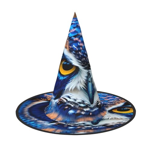 EdsfFehs Halloween-Hut mit blauer Eule, spitz, lustig, breite Krempe, faltbar, Festivalzubehör von EdsfFehs